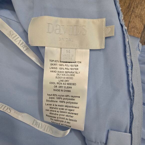 David's Bridal Women's Bridesmaid Dress Light Blue w/ Lace & Chiffon  Sz 14 - Picture 6 of 6